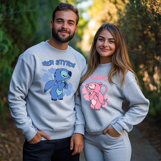 Унисекс Сиви Ватирани Блузи за Двойки Stitch