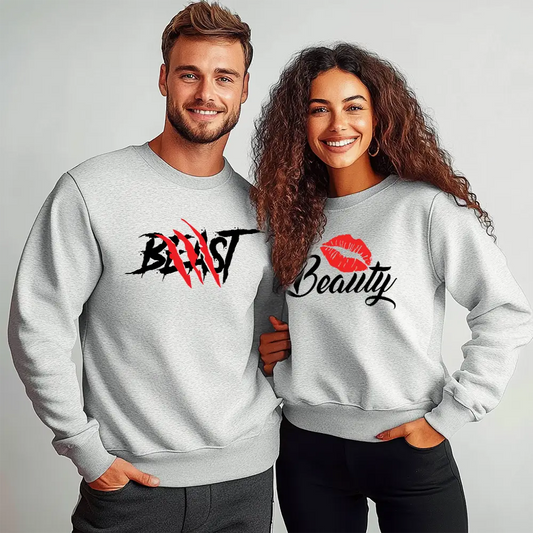 Унисекс Сиви Ватирани Блузи за Двойки Beast / Beauty