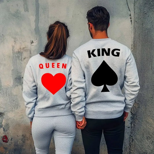 Унисекс Сиви Ватирани Блузи за Двойки King / Queen Cards