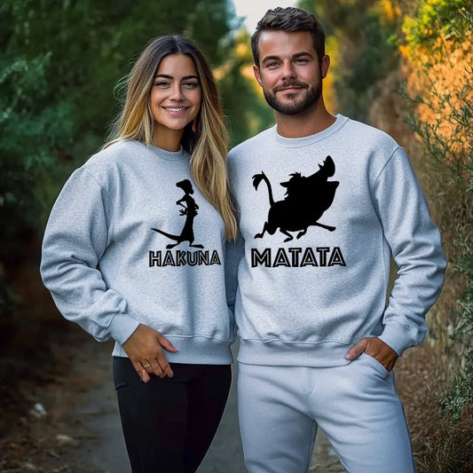 Унисекс Сиви Ватирани Блузи за Двойки Hakuna / Matata