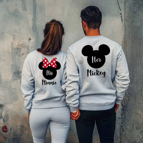 Унисекс Сиви Ватирани Блузи за Двойки His / Her