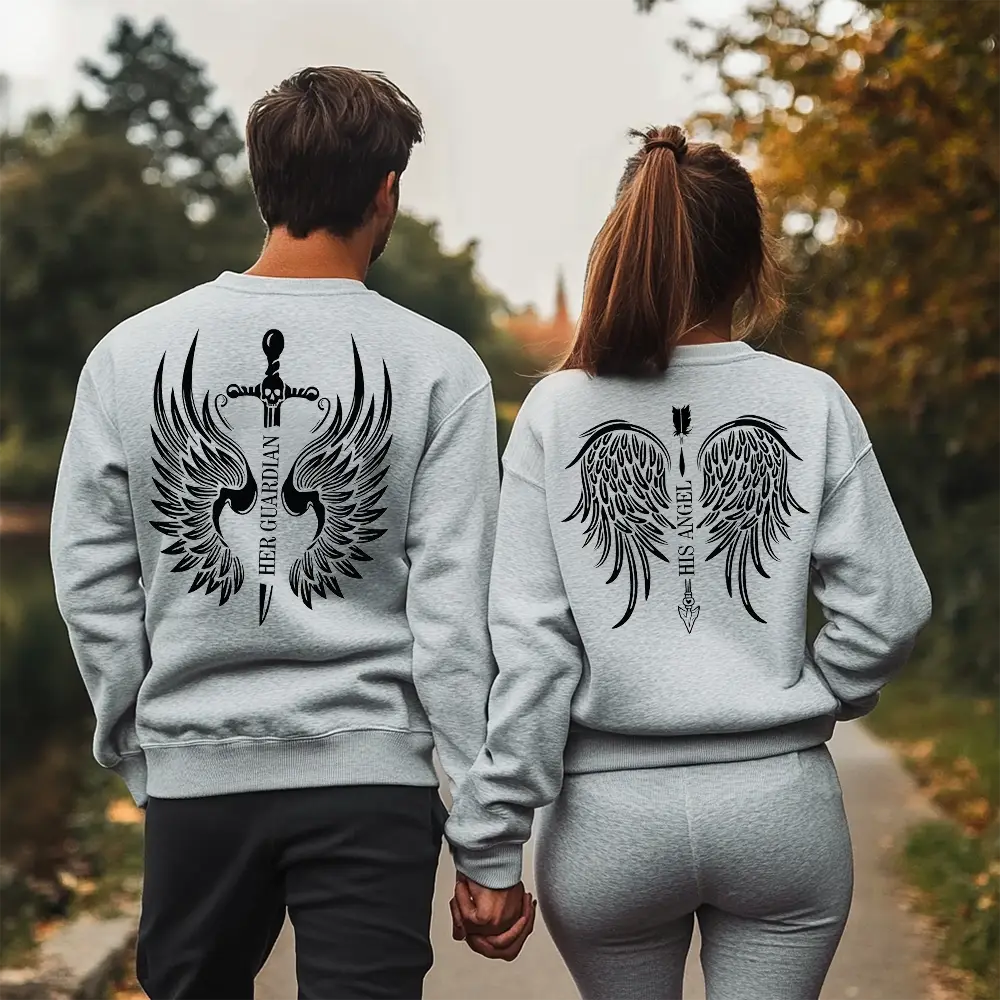 Унисекс Сиви Ватирани Блузи за Двойки Angel / Guardian