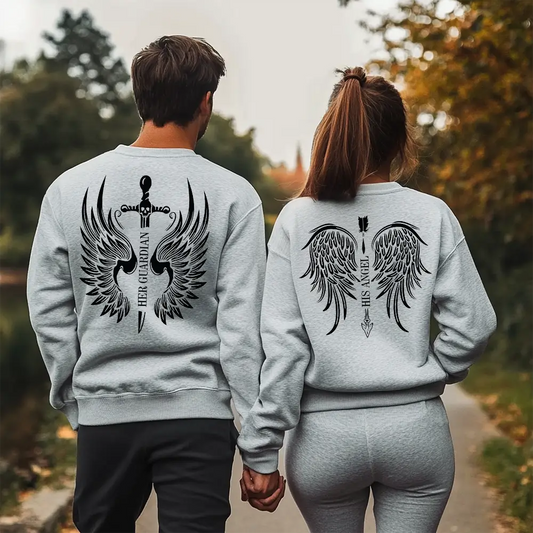 Унисекс Сиви Ватирани Блузи за Двойки Angel / Guardian