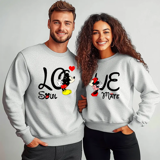 Унисекс Сиви Ватирани Блузи за Двойки Soul Mate 2