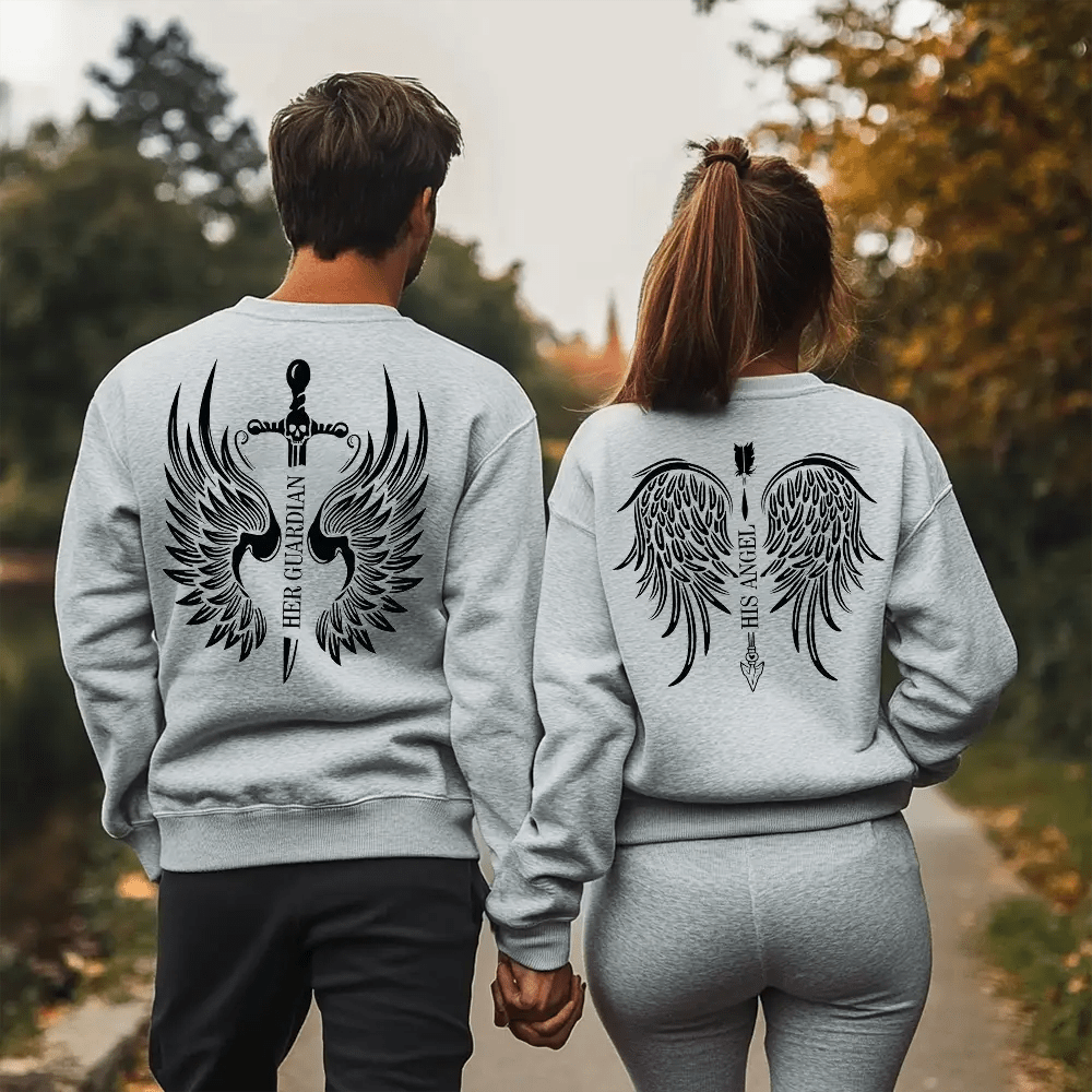 Унисекс Сиви Ватирани Блузи за Двойки Angel / Guardian - Fitness Drehi