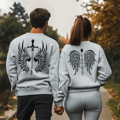 Унисекс Сиви Ватирани Блузи за Двойки Angel / Guardian - Fitness Drehi