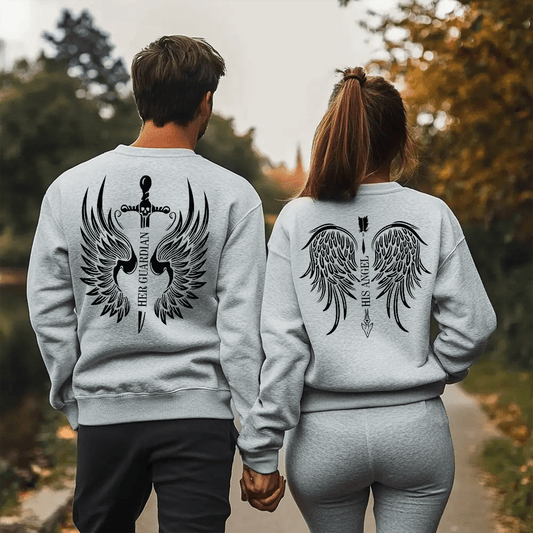 Унисекс Сиви Ватирани Блузи за Двойки Angel / Guardian - Fitness Drehi