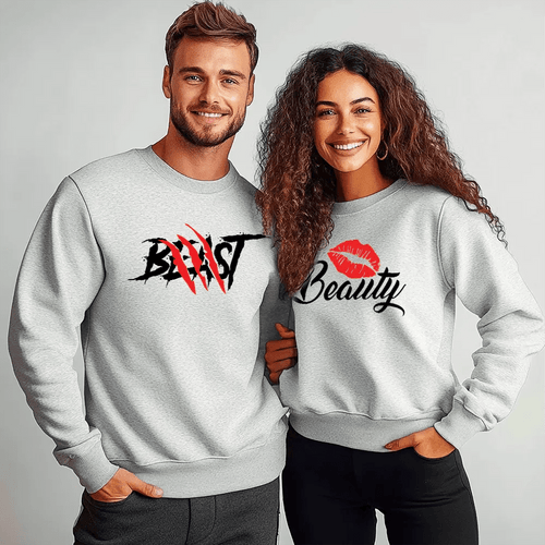 Унисекс Сиви Ватирани Блузи за Двойки Beast / Beauty - Fitness Drehi