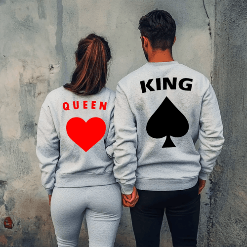 Унисекс Сиви Ватирани Блузи за Двойки King / Queen Cards - Fitness Drehi