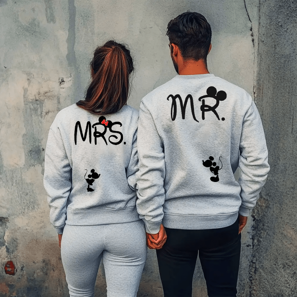 Унисекс Сиви Ватирани Блузи за Двойки Mr. and Mrs. - Fitness Drehi