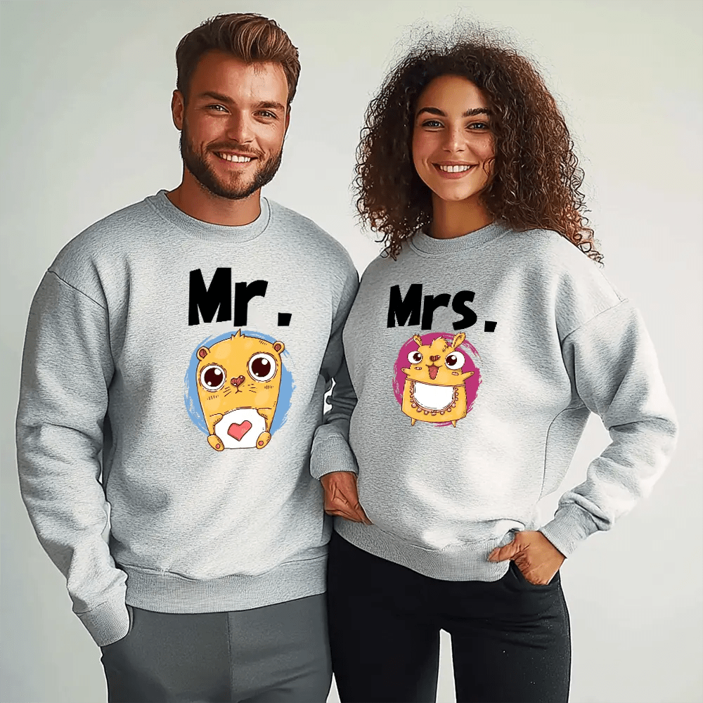 Унисекс Сиви Ватирани Блузи за Двойки Mr. Mrs. M - Fitness Drehi