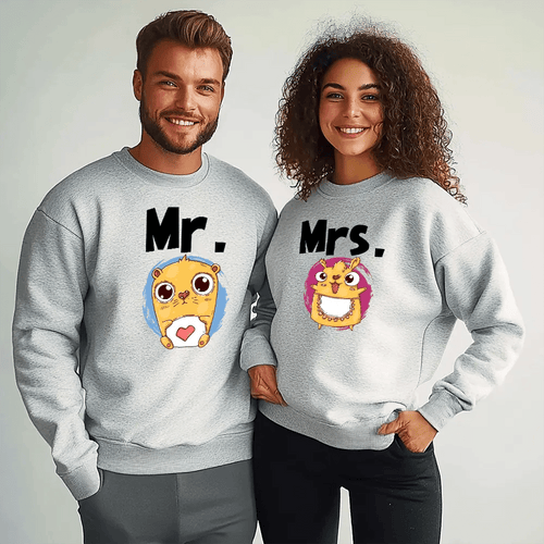 Унисекс Сиви Ватирани Блузи за Двойки Mr. Mrs. M - Fitness Drehi