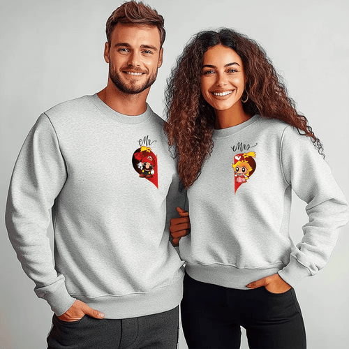 Унисекс Сиви Ватирани Блузи за Двойки Mr. Mrs. Mario - Fitness Drehi