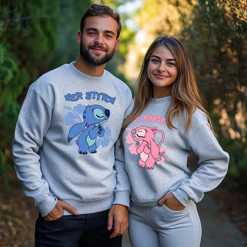 Унисекс Сиви Ватирани Блузи за Двойки Stitch - Fitness Drehi