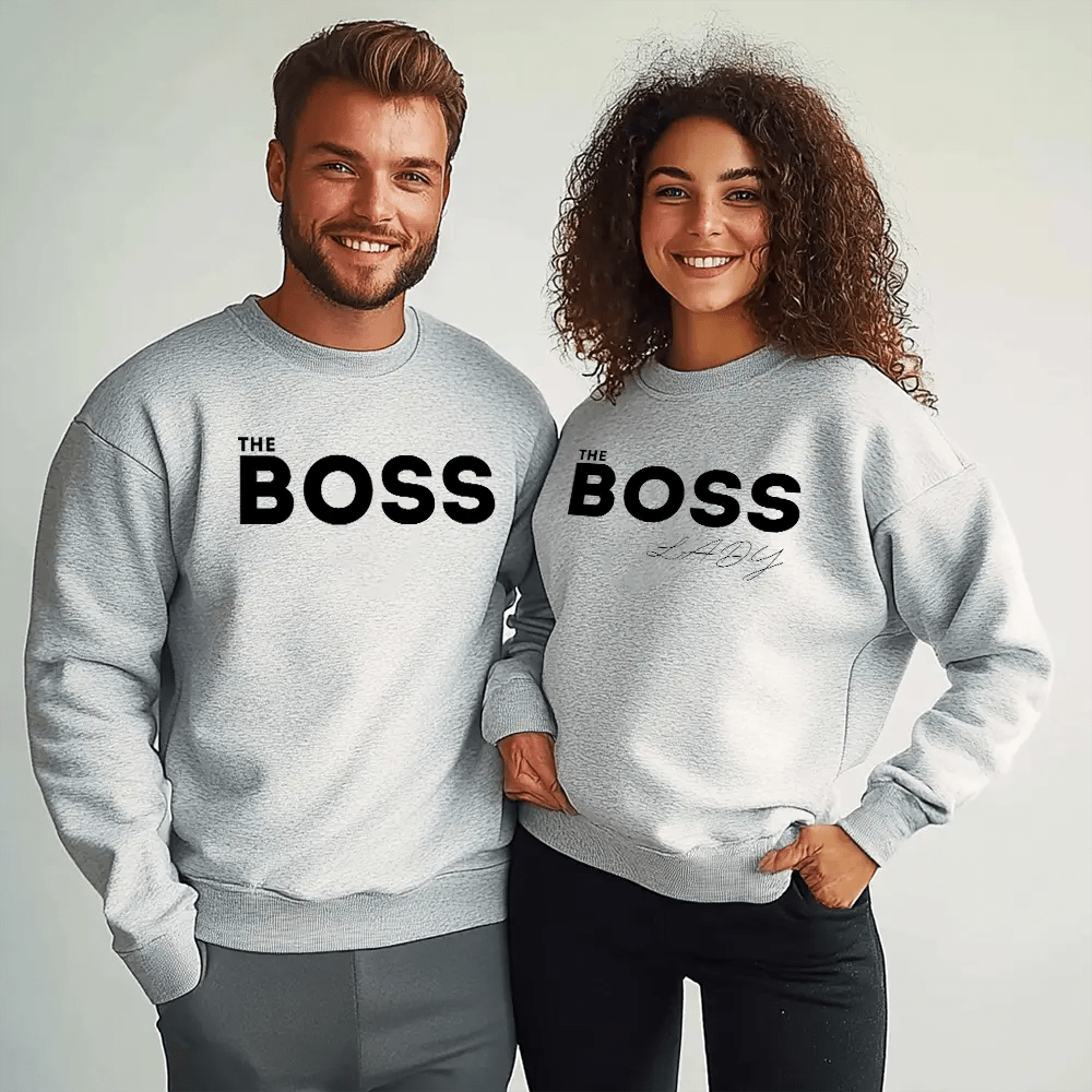 Унисекс Сиви Ватирани Блузи за Двойки The Boss / The Boss Lady - Fitness Drehi