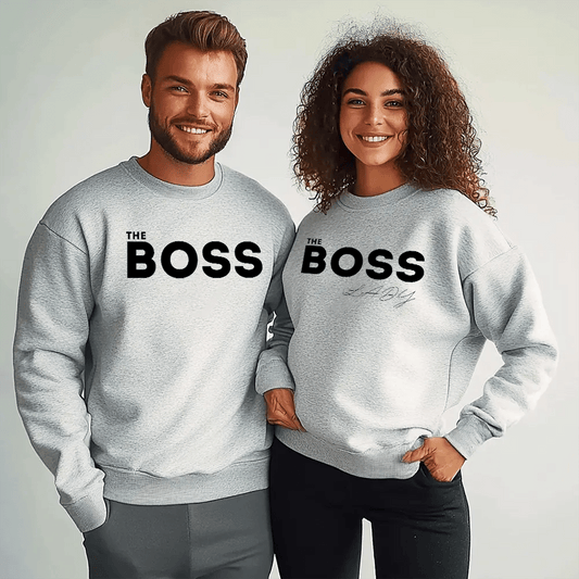 Унисекс Сиви Ватирани Блузи за Двойки The Boss / The Boss Lady - Fitness Drehi