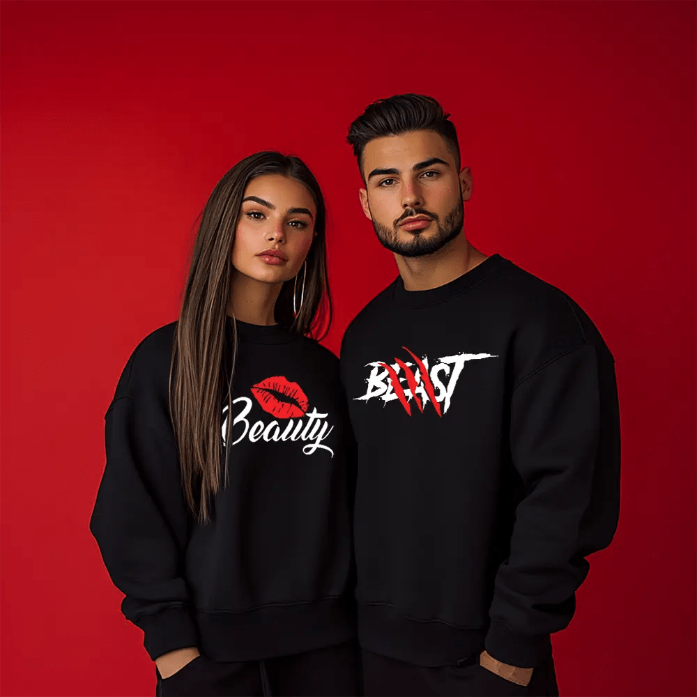 Унисекс Ватирани Блузи за Двойки Beast and Beauty - Fitness Drehi