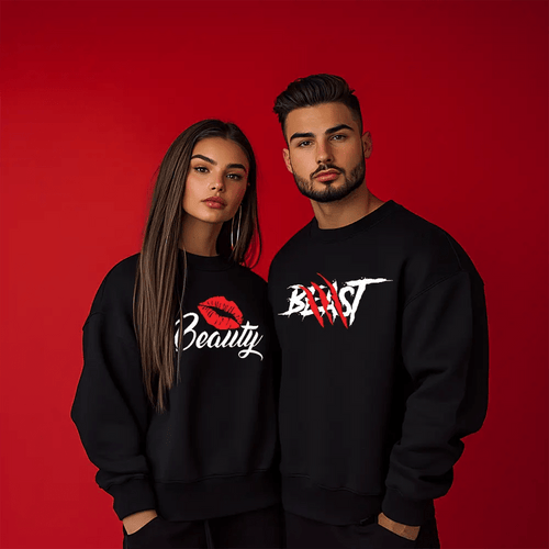 Унисекс Ватирани Блузи за Двойки Beast and Beauty - Fitness Drehi