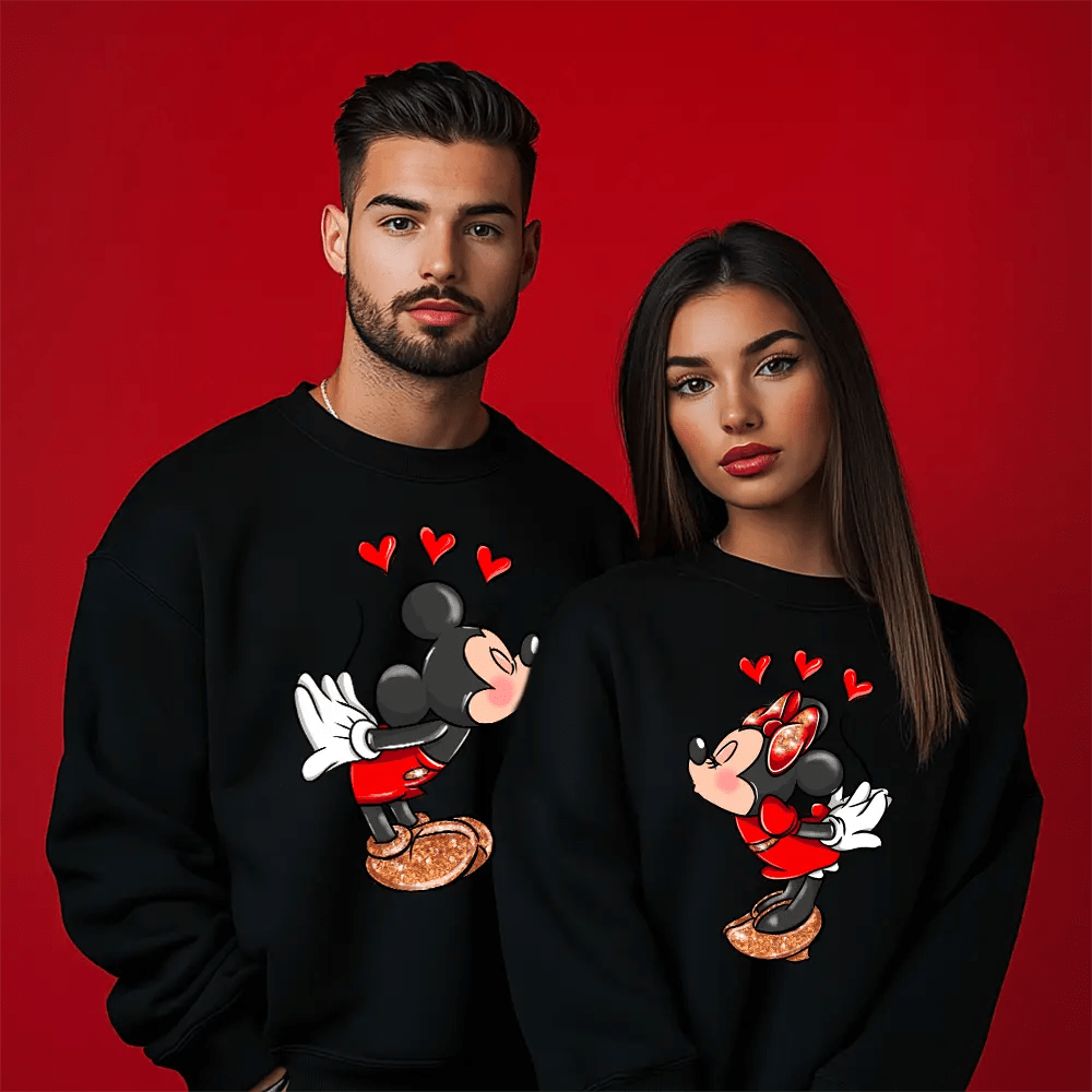 Унисекс Ватирани Блузи за Двойки Mickey Minnie Hearts - Fitness Drehi