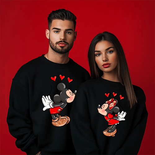 Унисекс Ватирани Блузи за Двойки Mickey Minnie Hearts - Fitness Drehi